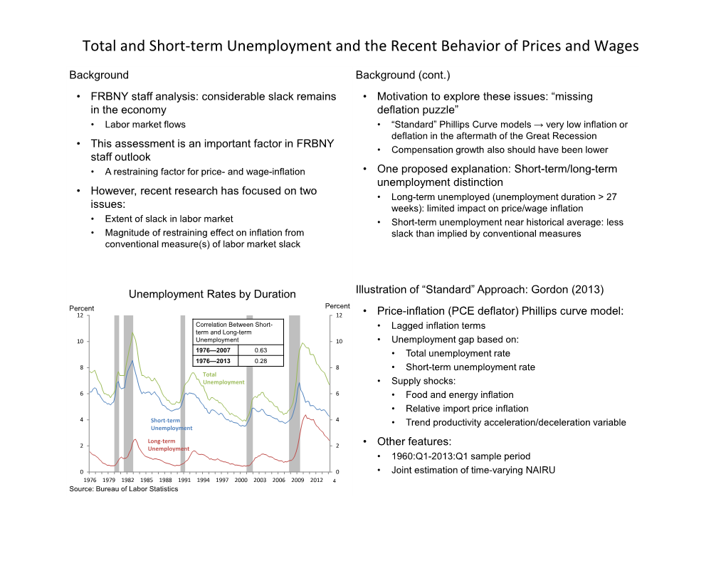 Total and Short-Term Unemployment and the Recent Behavior of Prices and Wages