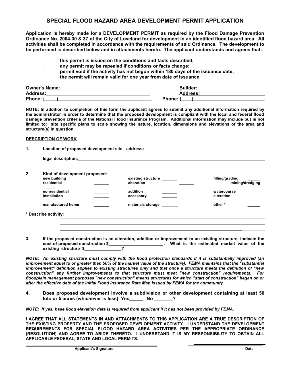 Special Flood Hazard Area Development Permit Application