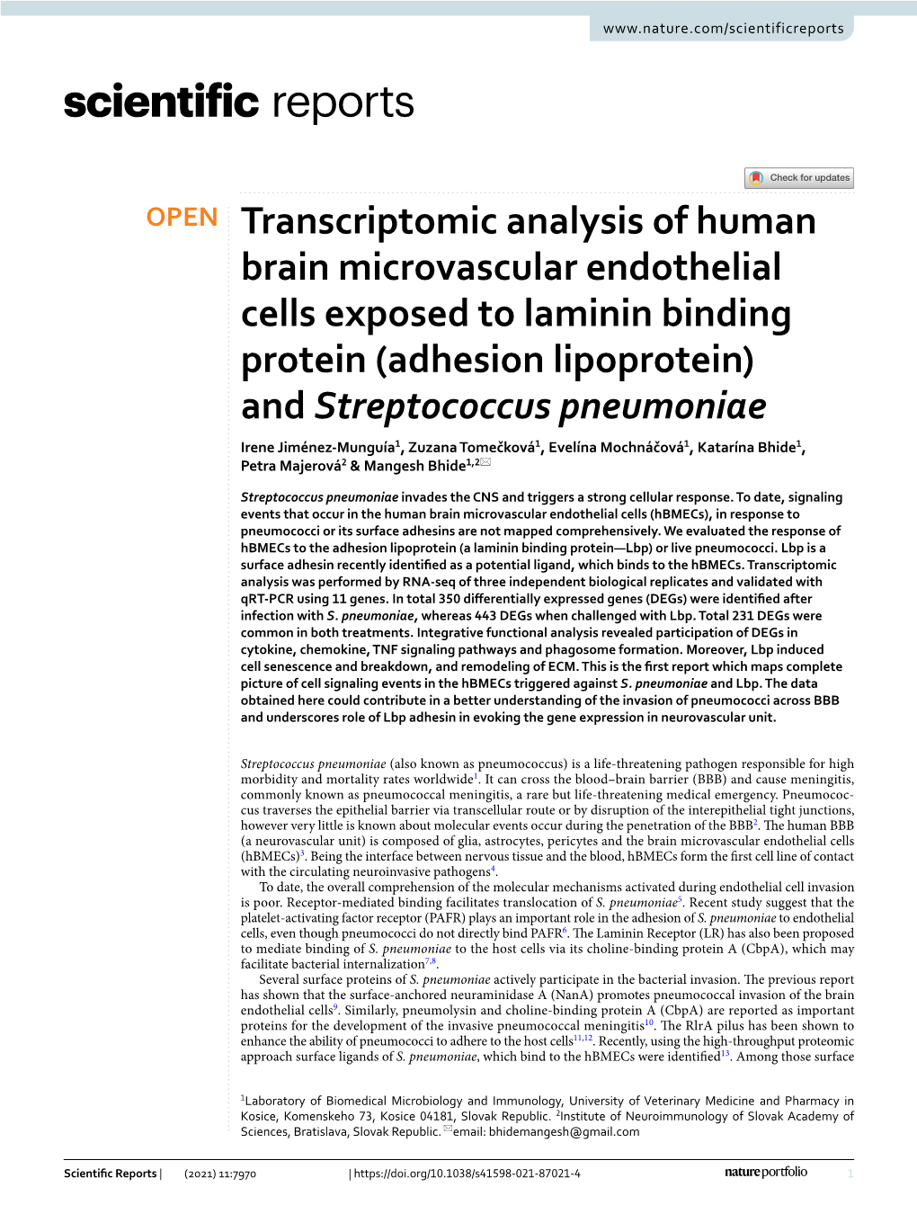 Transcriptomic Analysis of Human Brain Microvascular Endothelial