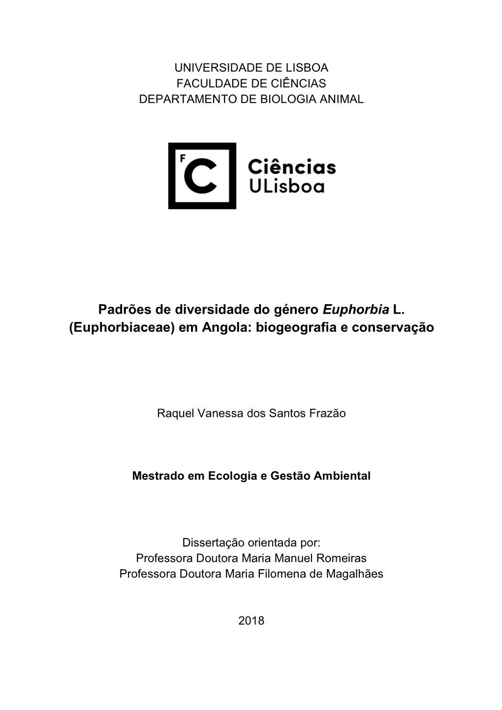 (Euphorbiaceae) Em Angola: Biogeografia E Conservação
