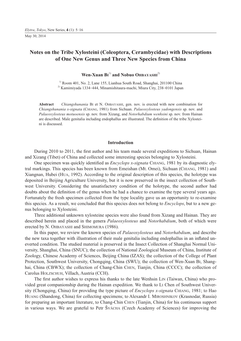 Notes on the Tribe Xylosteini (Coleoptera, Cerambycidae) with Descriptions of One New Genus and Three New Species from China