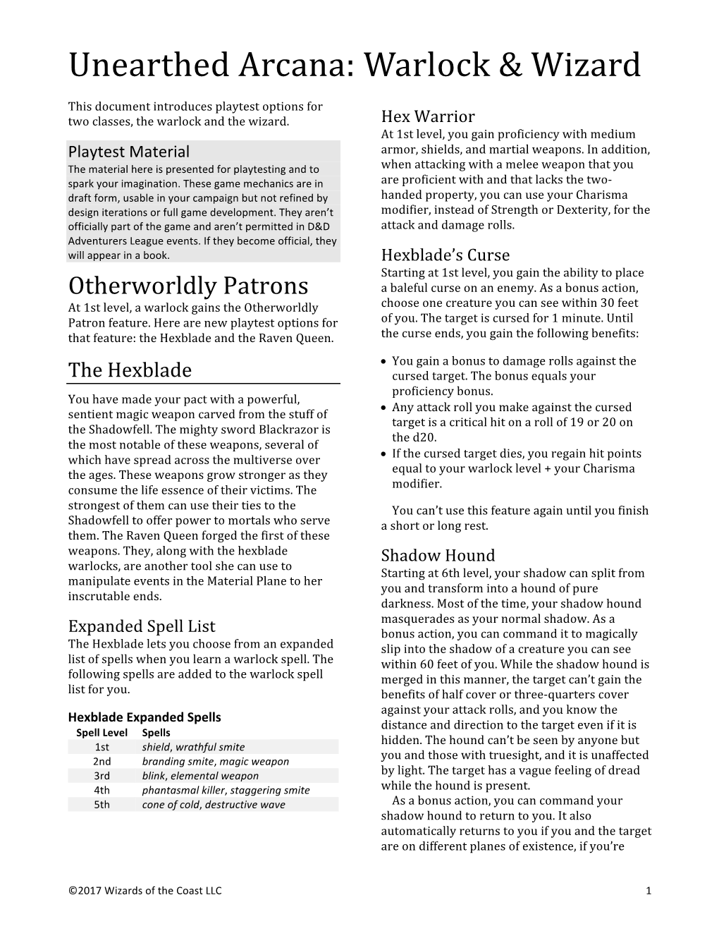 Unearthed Arcana: Warlock & Wizard