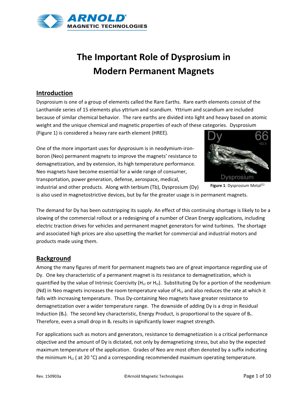 The Important Role of Dysprosium in Modern Permanent Magnets