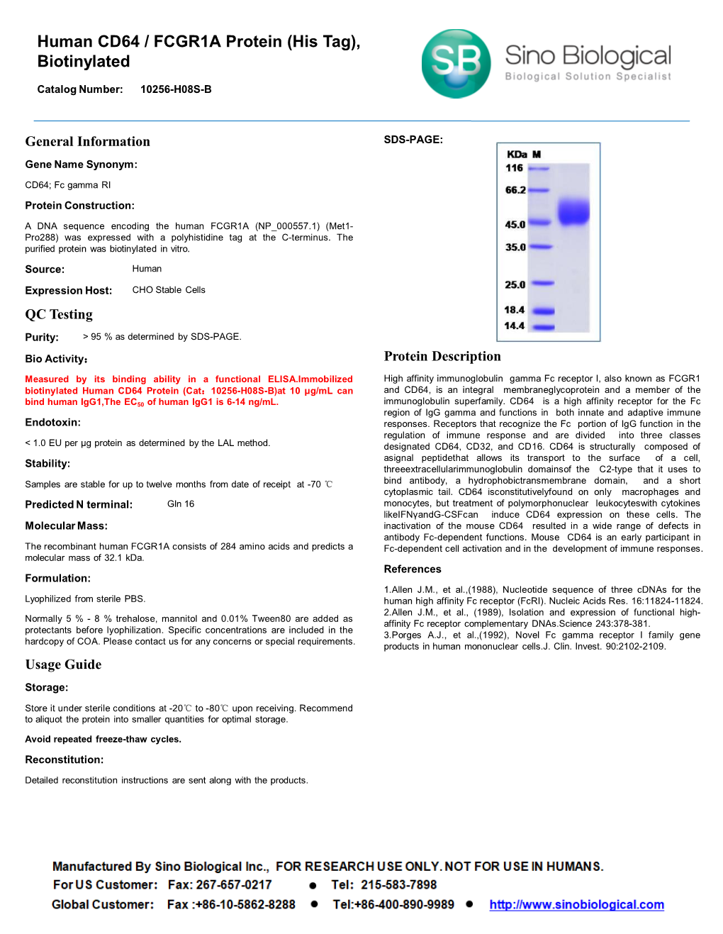 Human CD64 / FCGR1A Protein (His Tag), Biotinylated