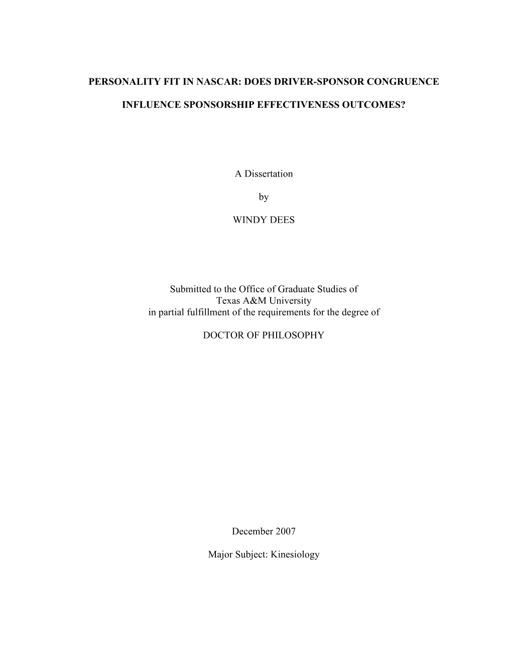 A Dissertation by WINDY