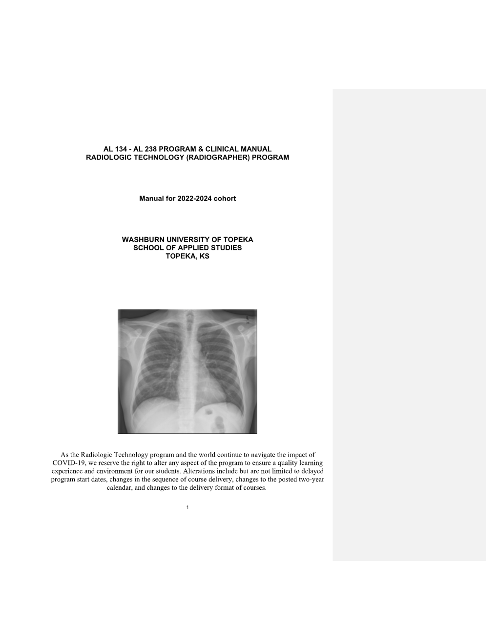 Al 134 - Al 238 Program & Clinical Manual Radiologic Technology (Radiographer) Program