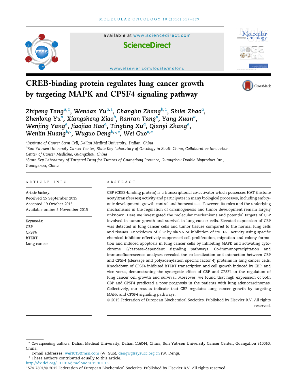 CREB-Binding Protein Regulates Lung Cancer Growth by Targeting MAPK and CPSF4 Signaling Pathway