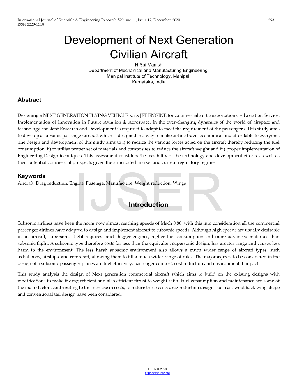 Development of Next Generation Civilian Aircraft