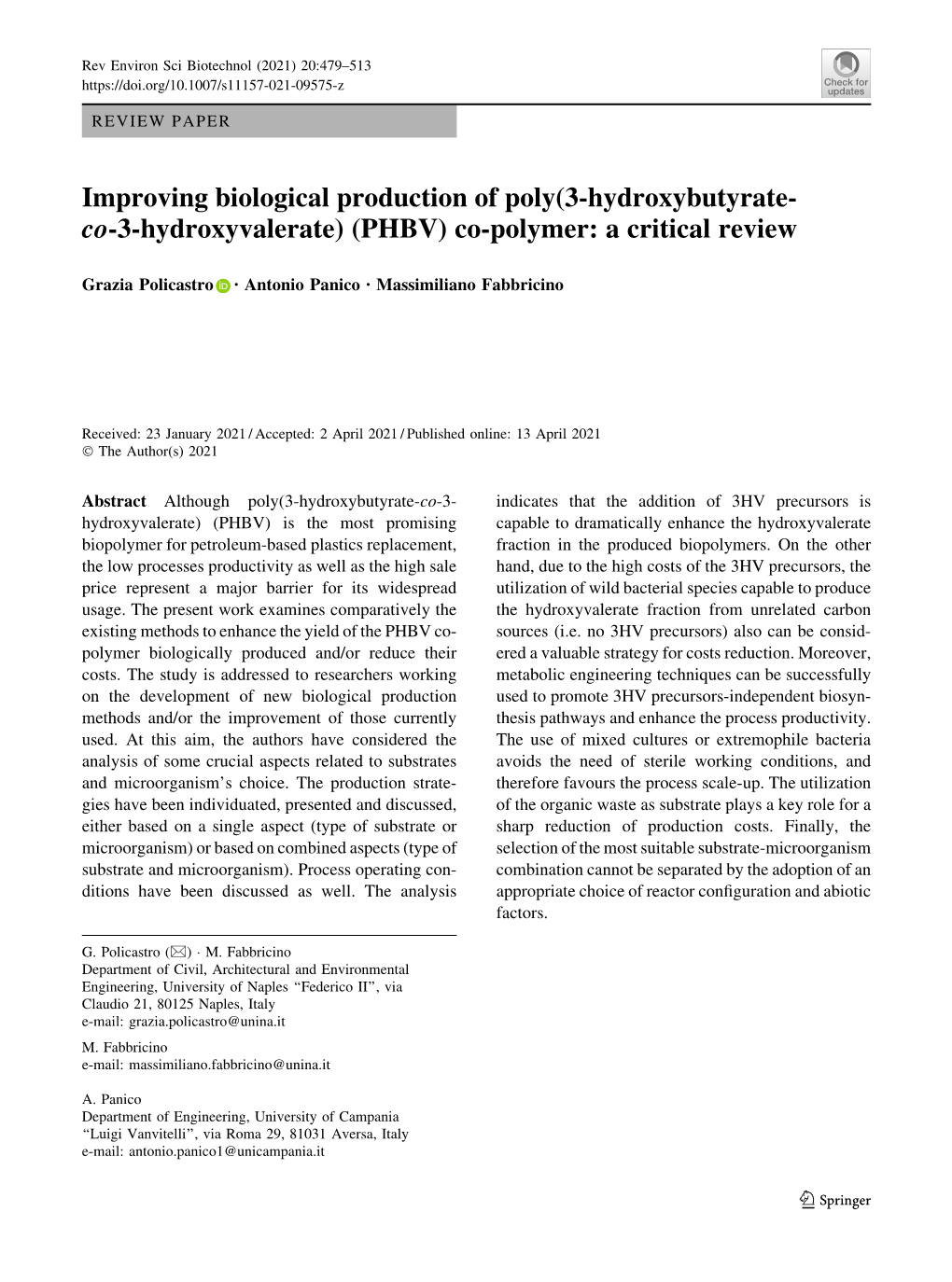 (PHBV) Co-Polymer: a Critical Review