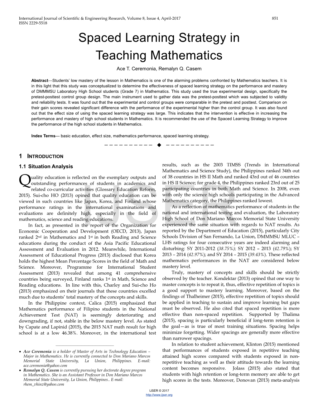 Spaced Learning Strategy in Teaching Mathematics Ace T