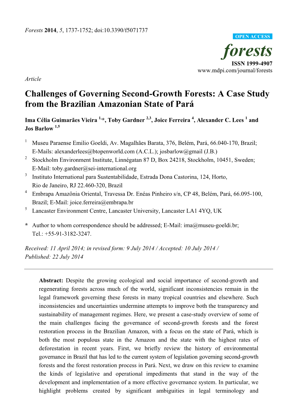 Challenges of Governing Second-Growth Forests: a Case Study from the Brazilian Amazonian State of Pará