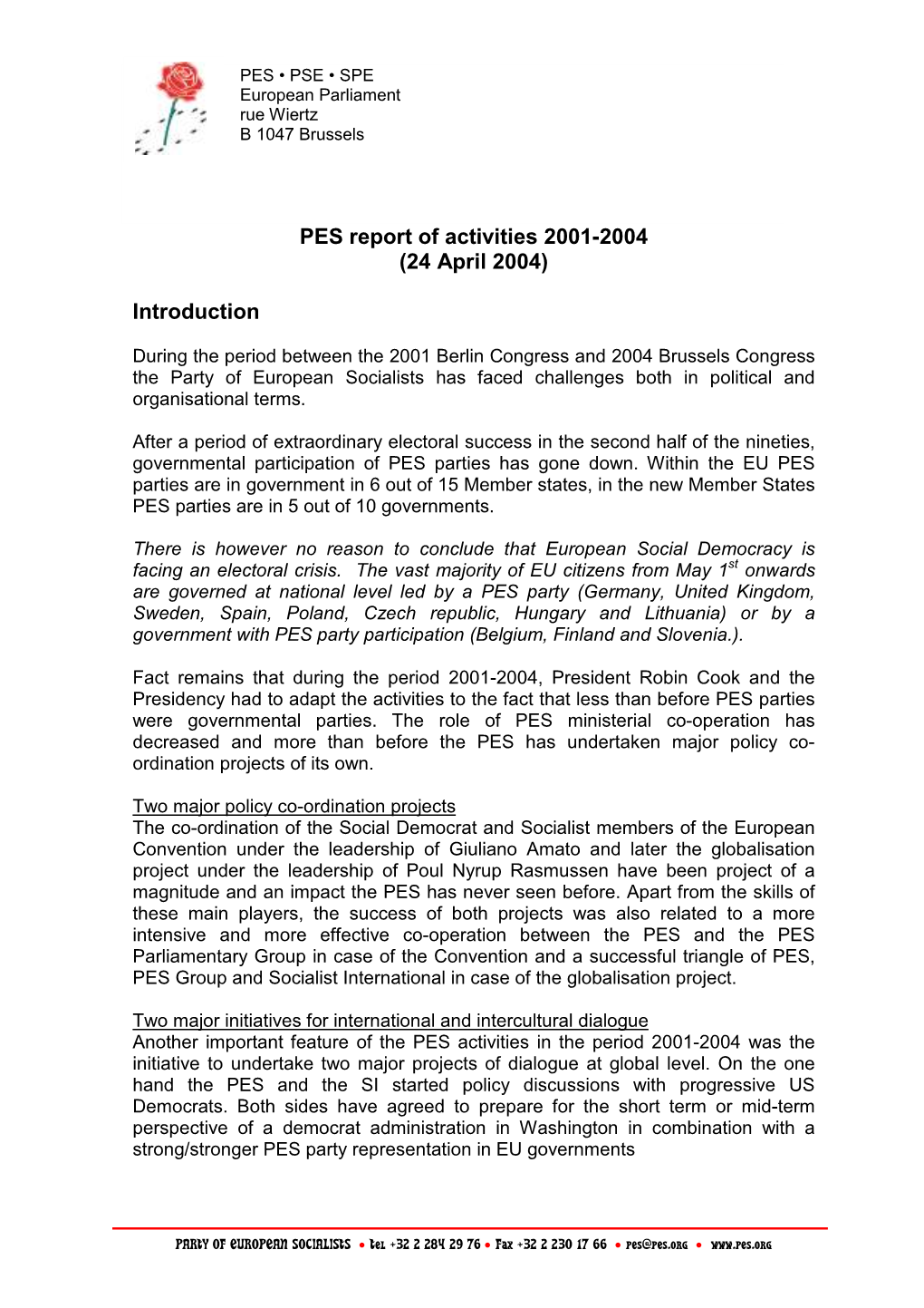 PES Report of Activities 2001-2004 (24 April 2004)