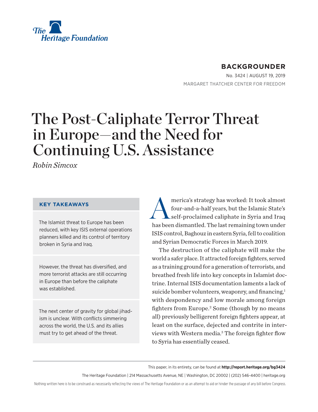 The Post-Caliphate Terror Threat in Europe—And the Need for Continuing U.S