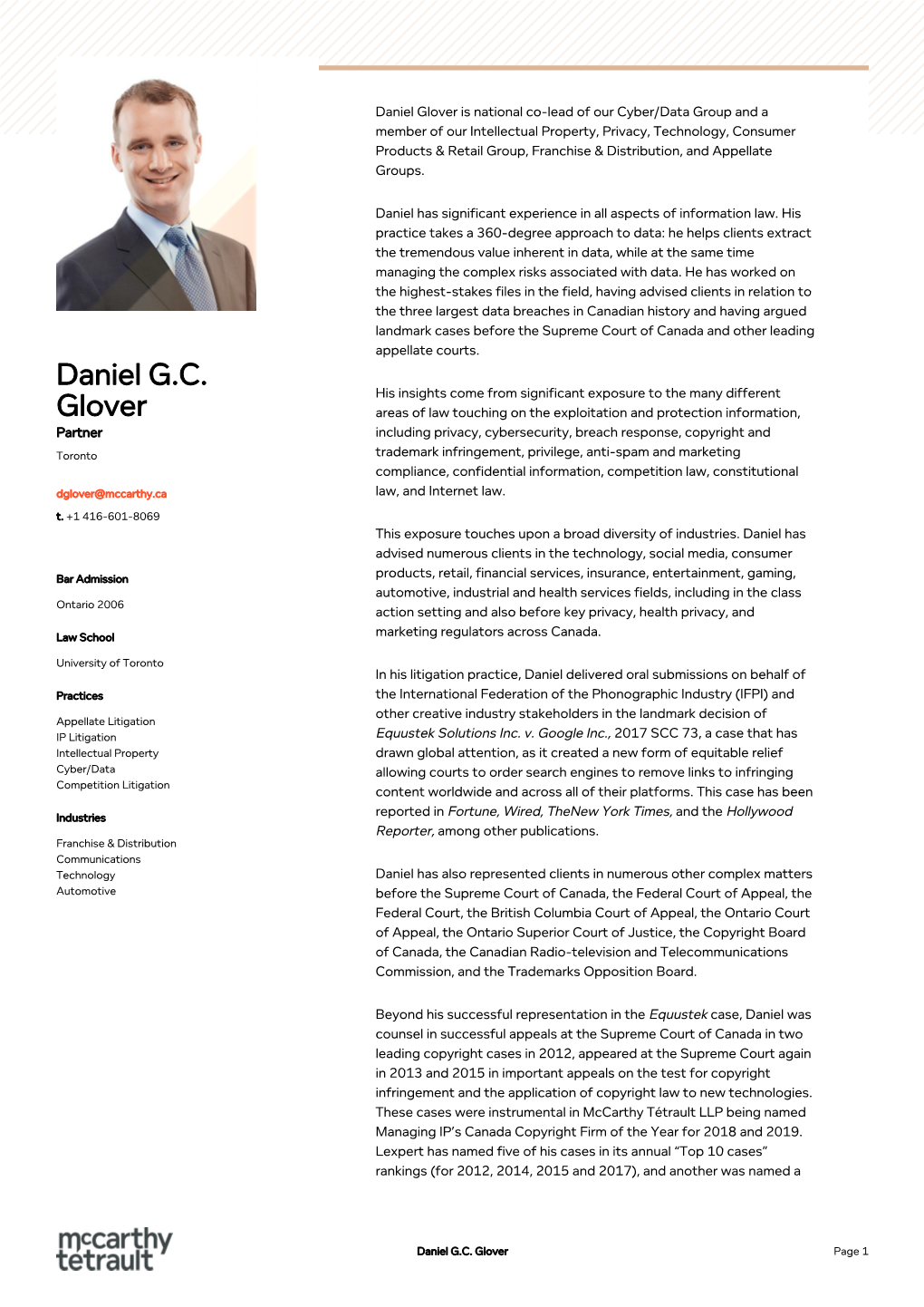 Daniel G.C. Glover Page 1 Managing IP Milestone Case of the Year for 2016