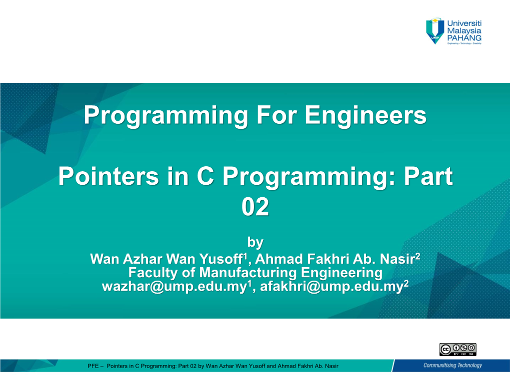 Programming for Engineers Pointers in C Programming: Part 02