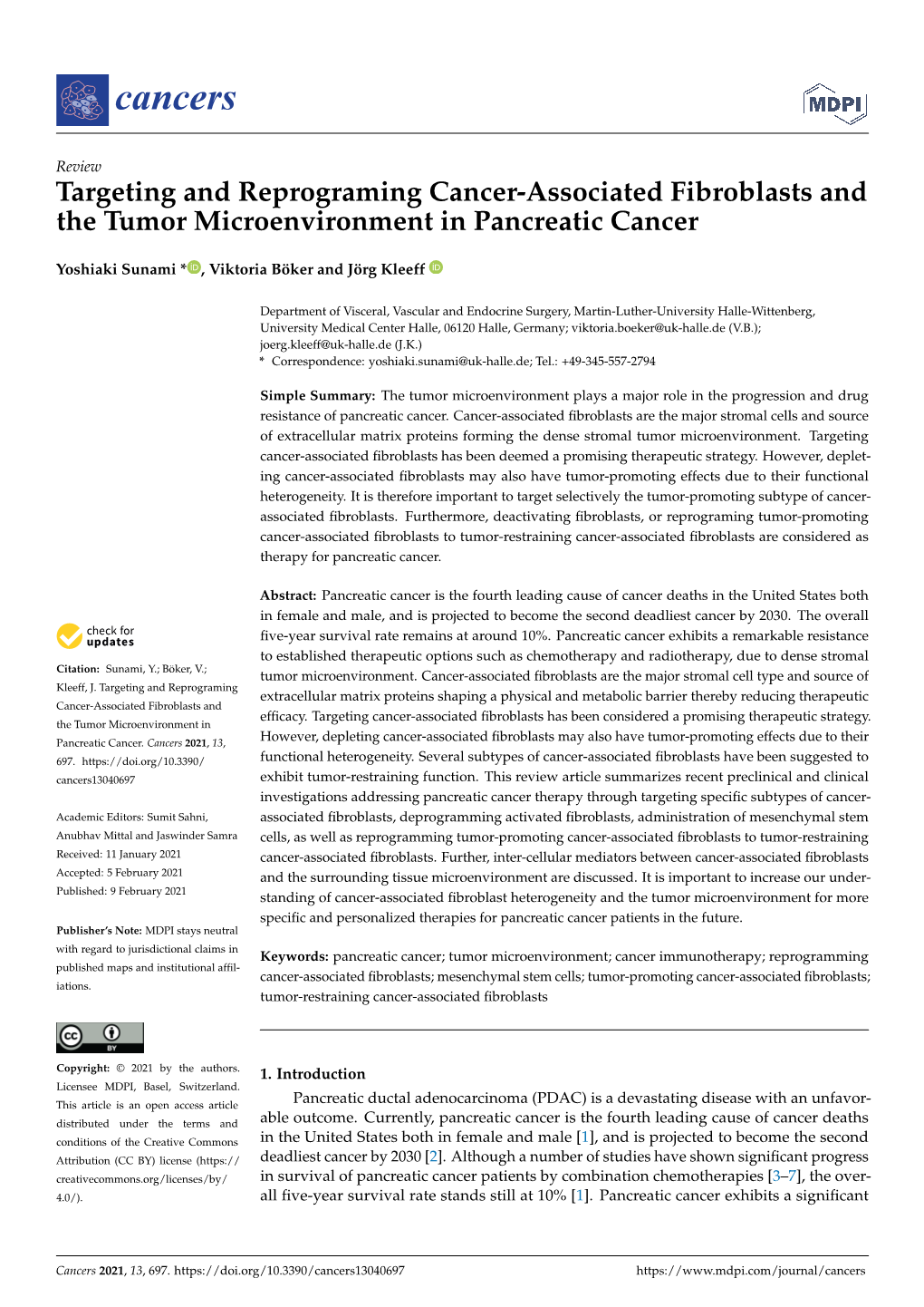 Targeting and Reprograming Cancer-Associated Fibroblasts and the Tumor Microenvironment in Pancreatic Cancer