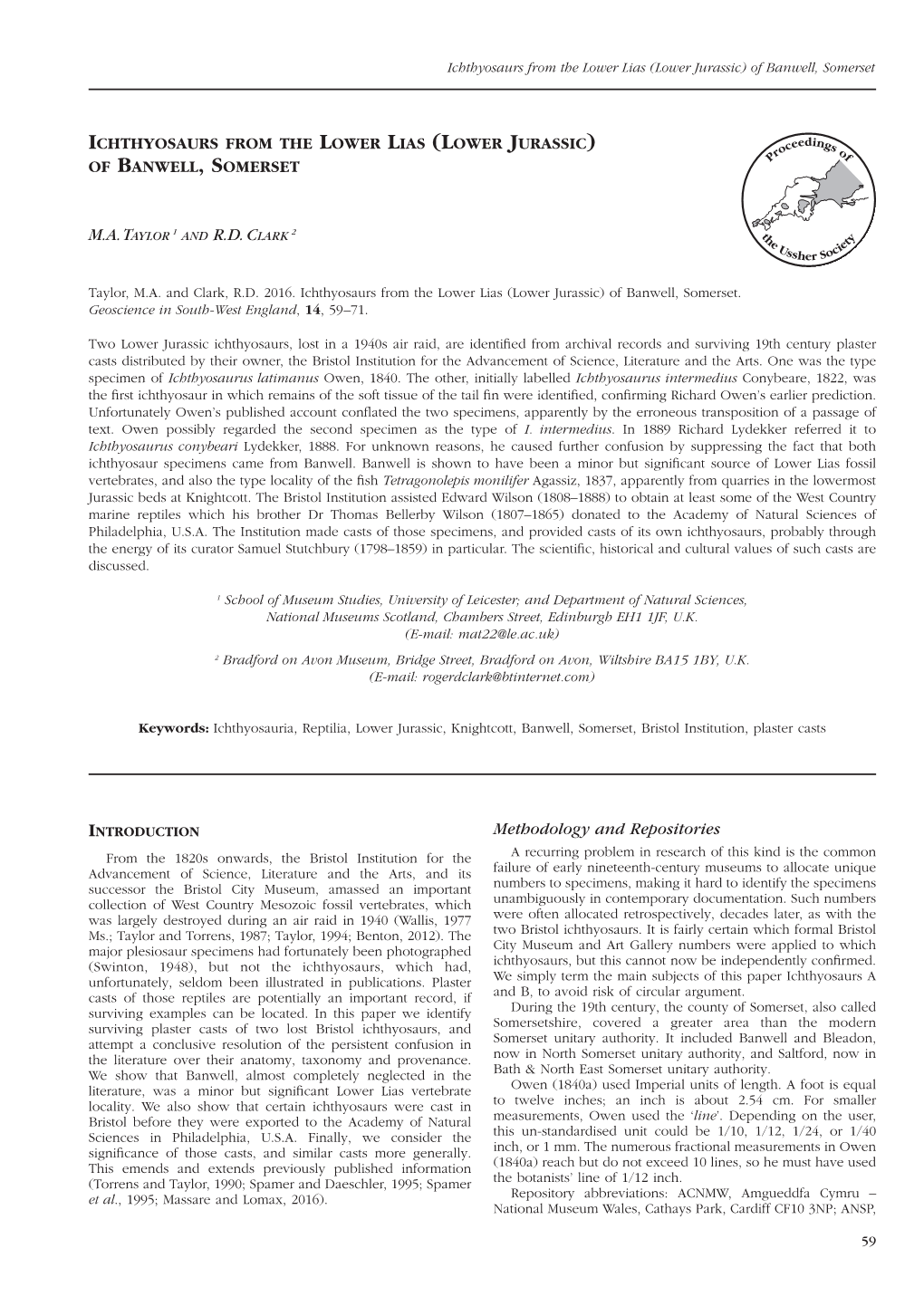 M.A. TAYLOR 1 and R.D. CLARK 2 Methodology and Repositories