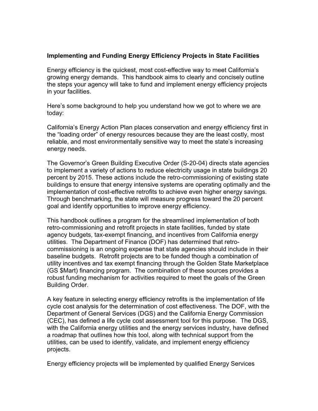 Implementing and Funding Energy Efficiency Projects in State Facilities