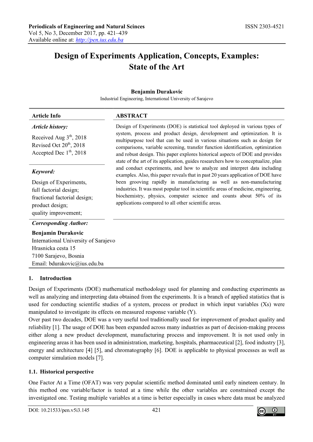 Design of Experiments Application, Concepts, Examples: State of the Art