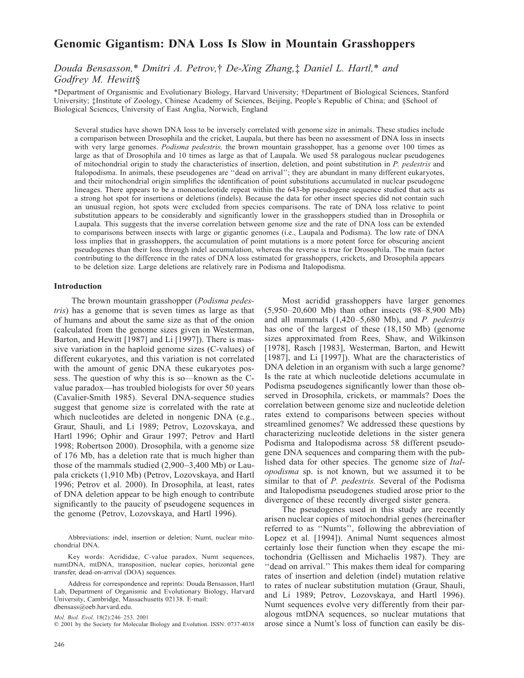 Genomic Gigantism: DNA Loss Is Slow in Mountain Grasshoppers