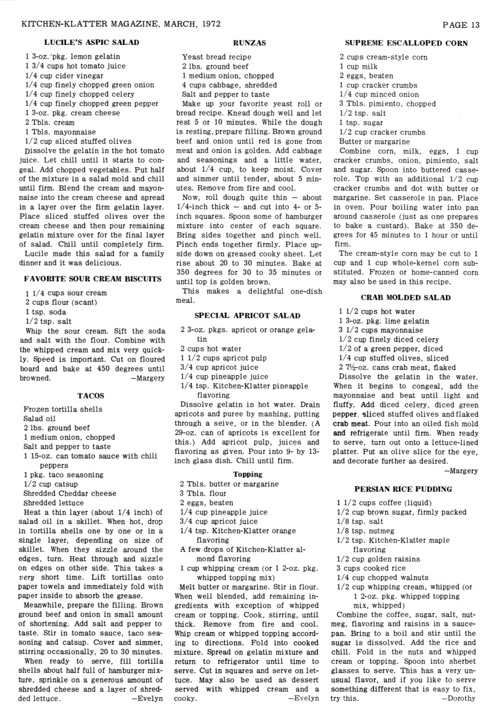 Kitchen-Klatter Magazine, March, 1972 Lucile's Aspic