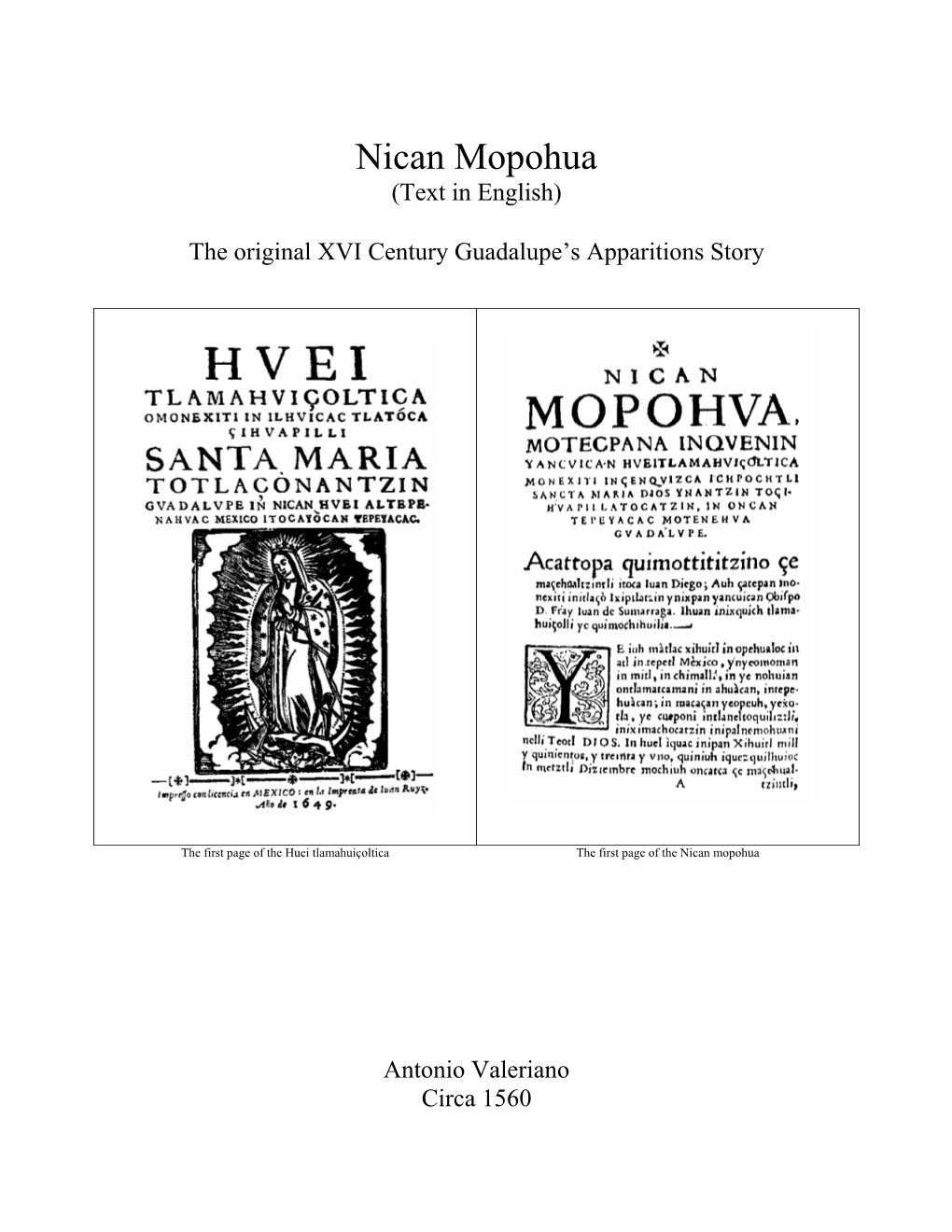 Nican Mopohua (Text in English)