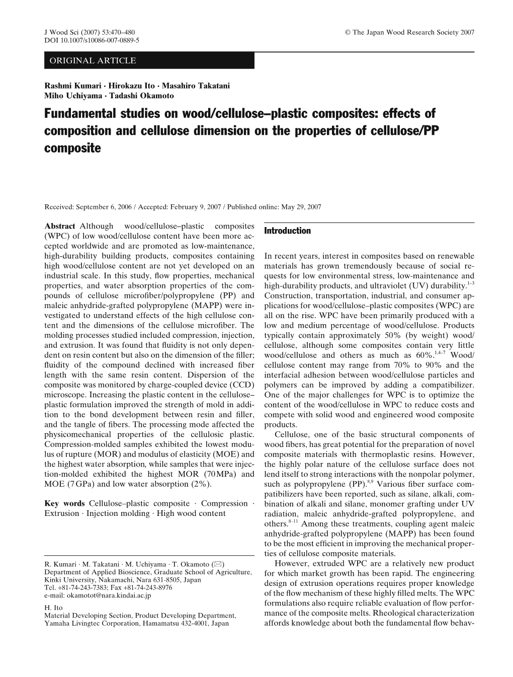 Fundamental Studies on Wood/Cellulose-Plastic Composites