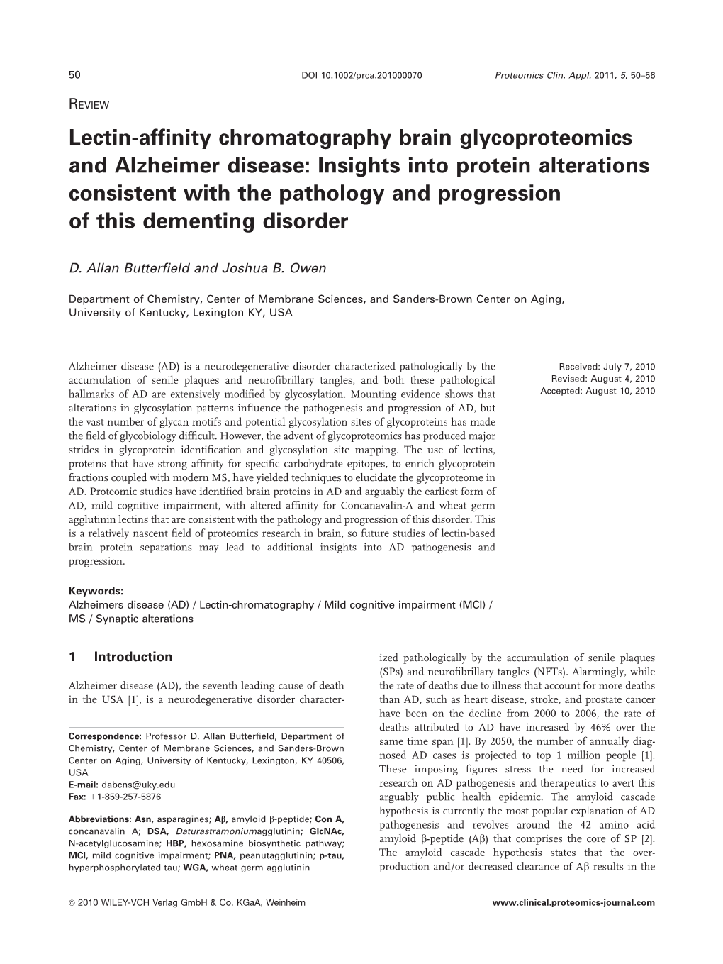Lectin-Affinity Chromatography Brain Glycoproteomics and Alzheimer