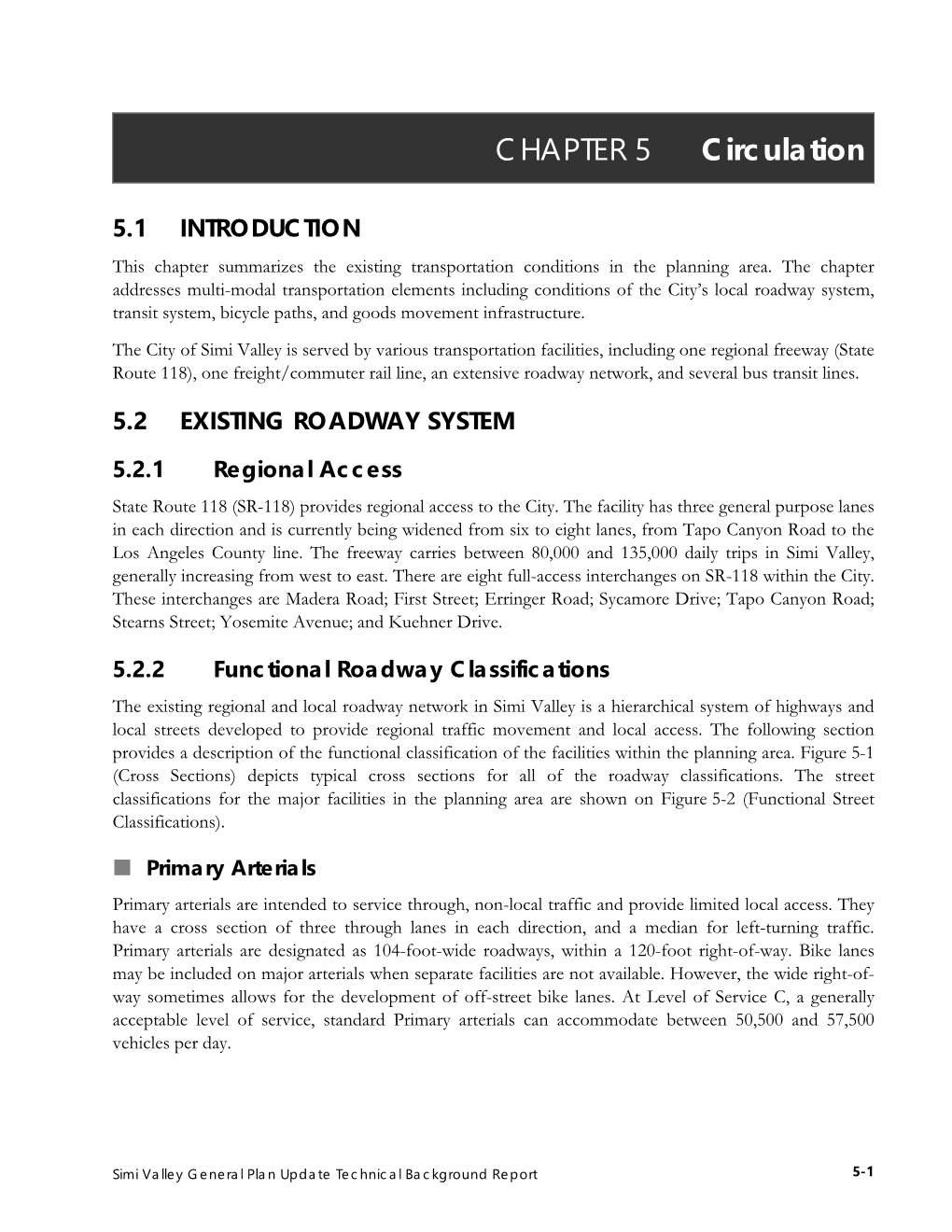 Simi Valley General Plan Update Technical Background Report 5-1 Chapter 5 Circulation