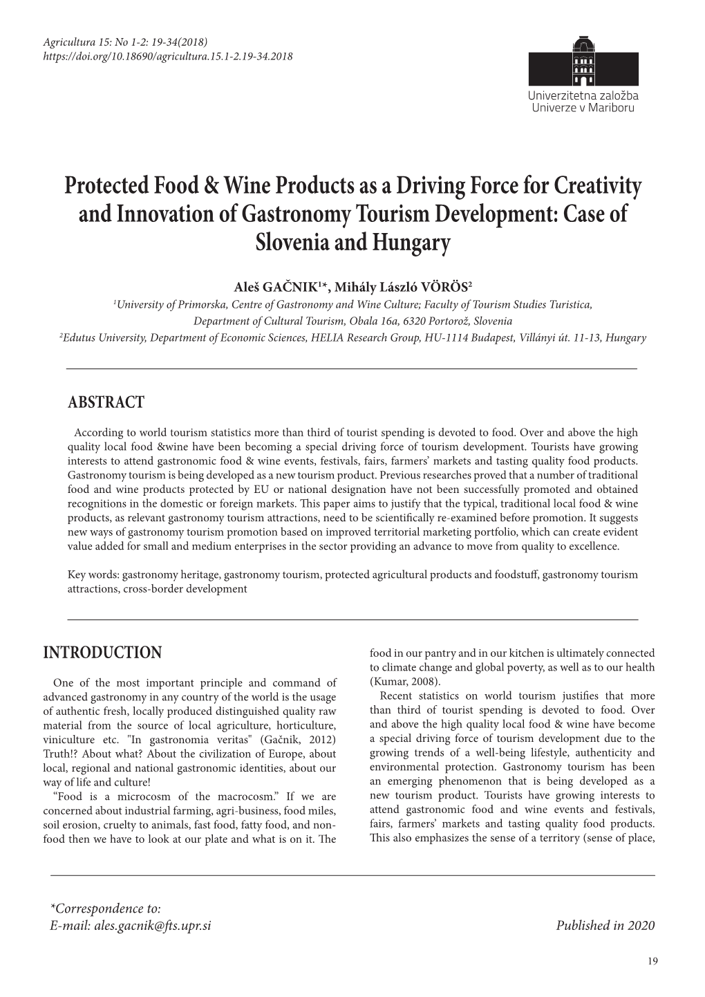 Protected Food & Wine Products As a Driving Force for Creativity And