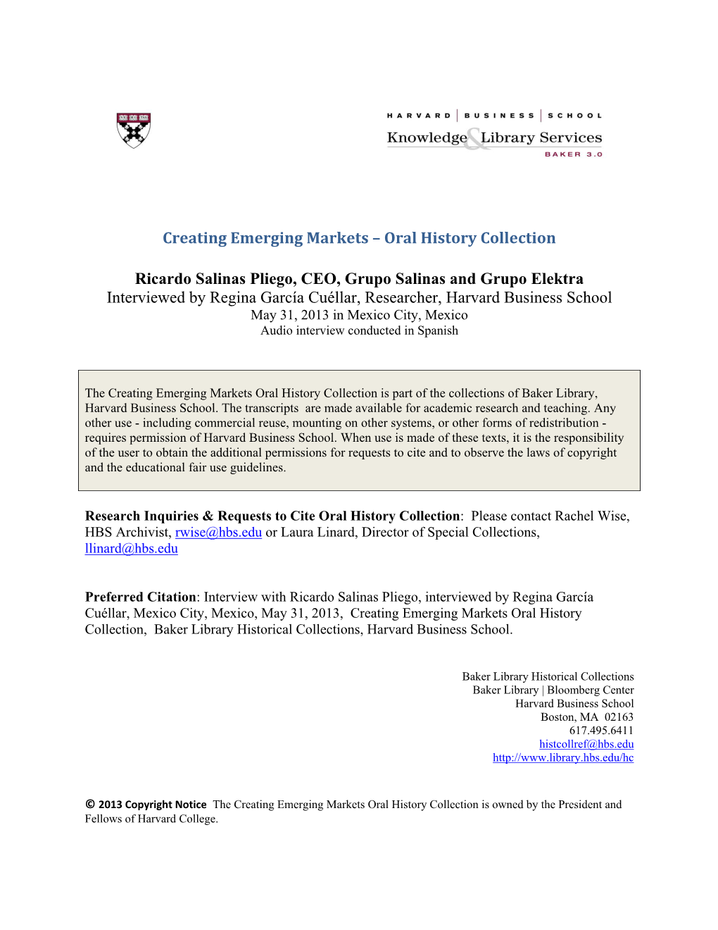 Creating Emerging Markets – Oral History Collection Ricardo Salinas