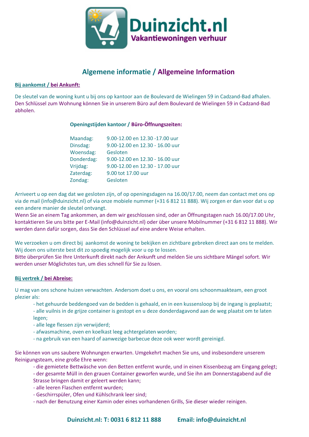 Algemene Informatie / Allgemeine Information