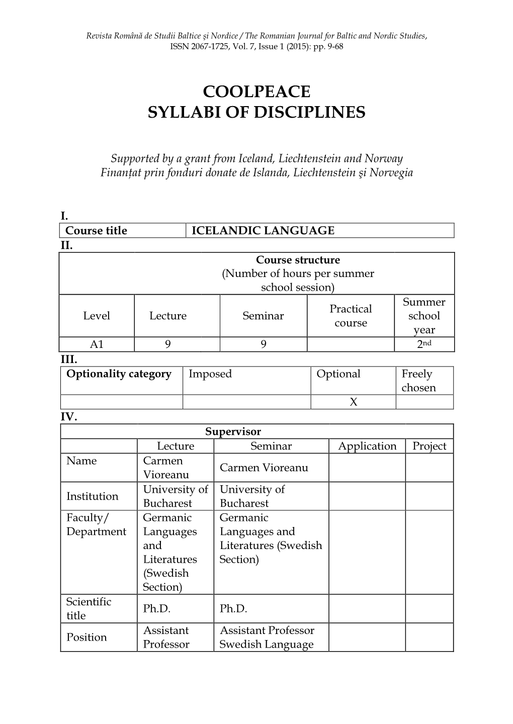 Coolpeace Syllabi of Disciplines