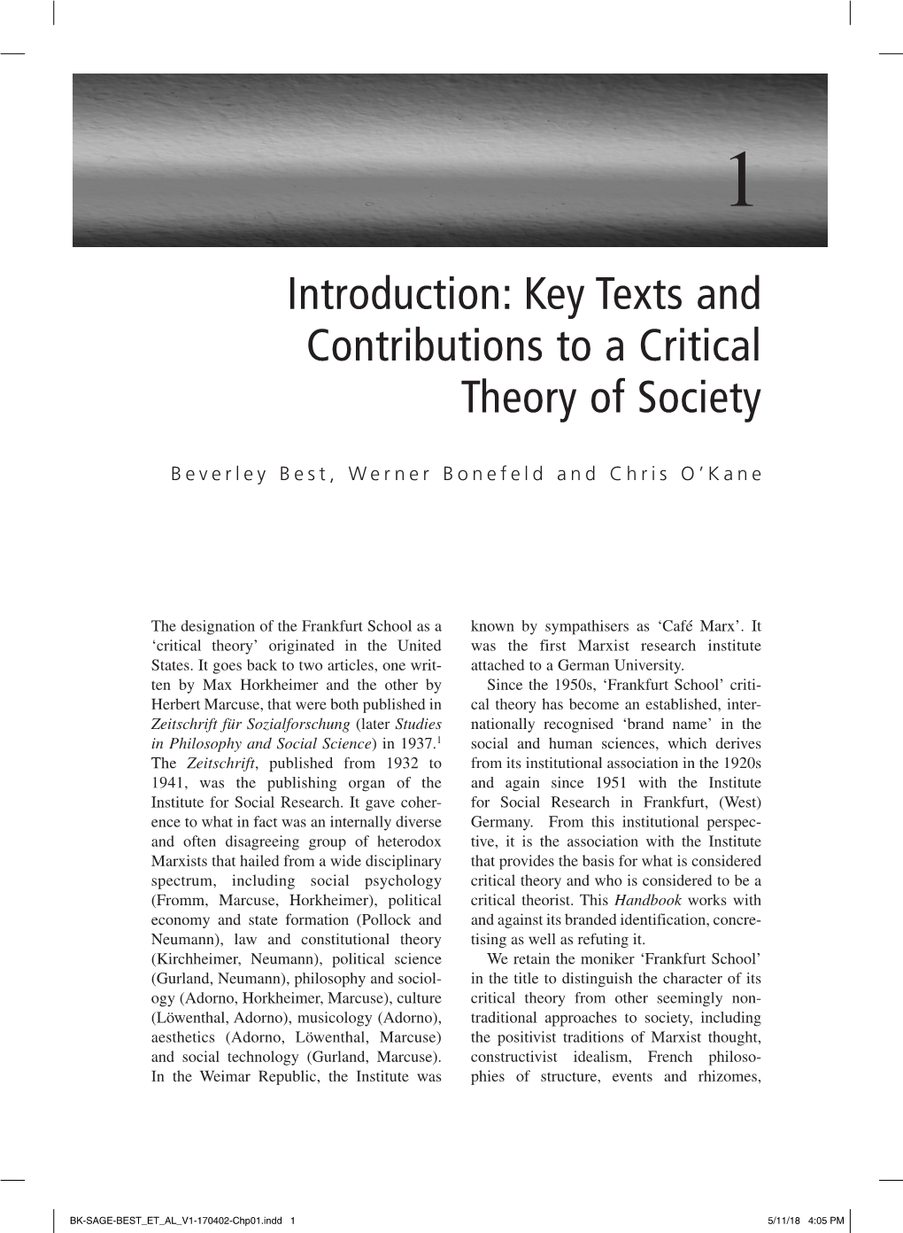 Key Texts and Contributions to a Critical Theory of Society