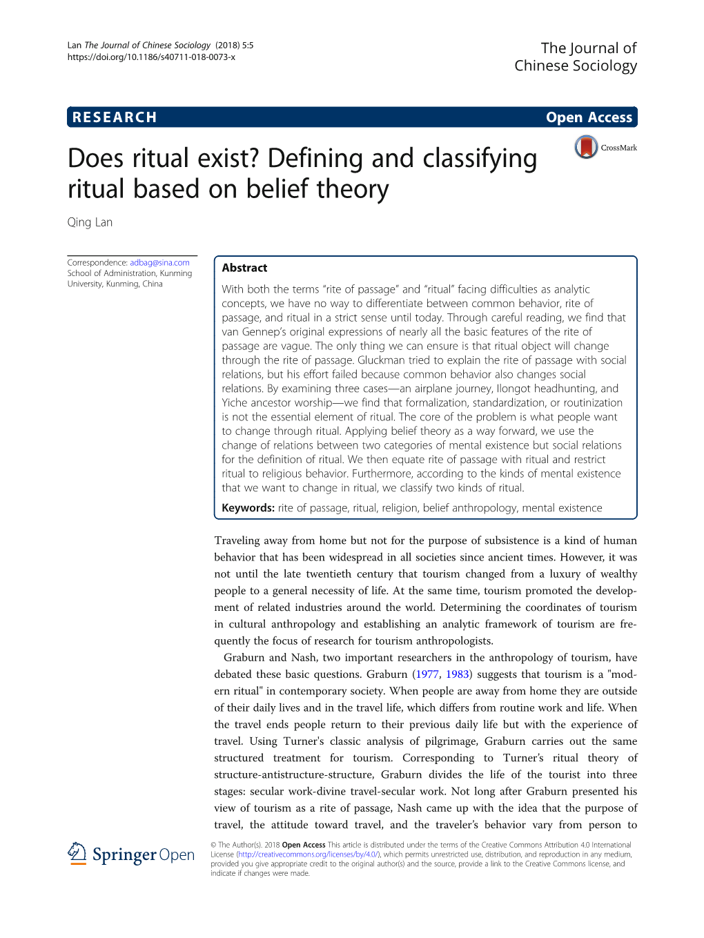 Defining and Classifying Ritual Based on Belief Theory Qing Lan