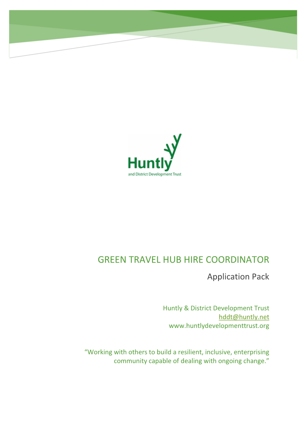 GREEN TRAVEL HUB HIRE COORDINATOR Application Pack