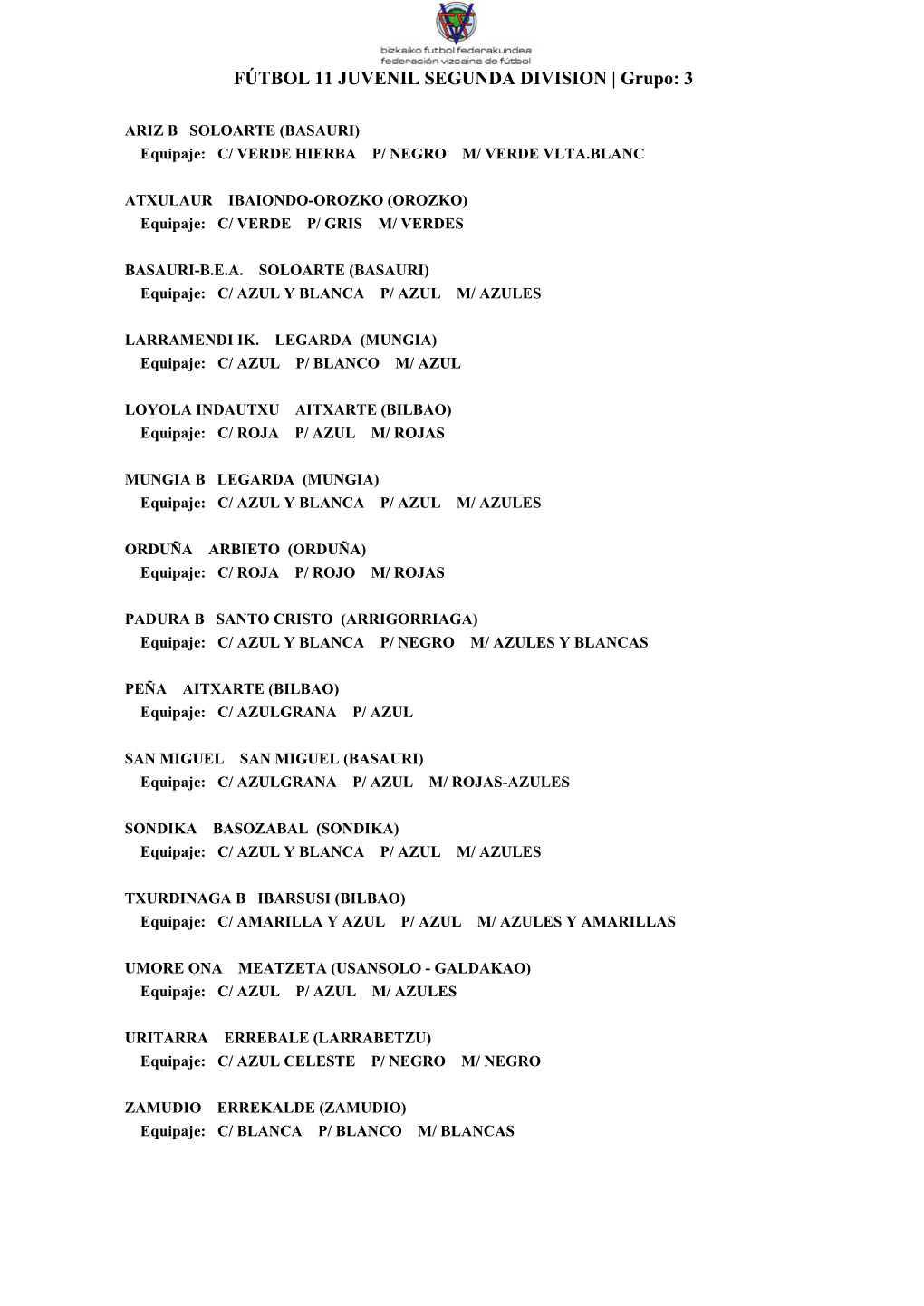 FÚTBOL 11 JUVENIL SEGUNDA DIVISION | Grupo: 3