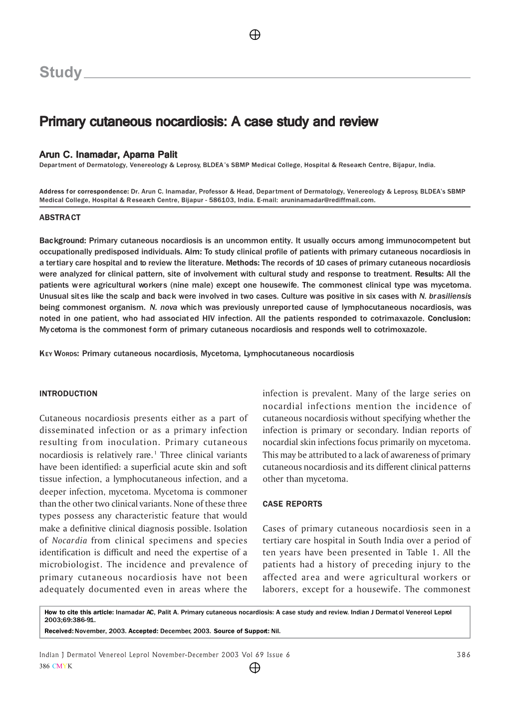 Primary Cutaneous Nocardiosis: a Case Study and Review