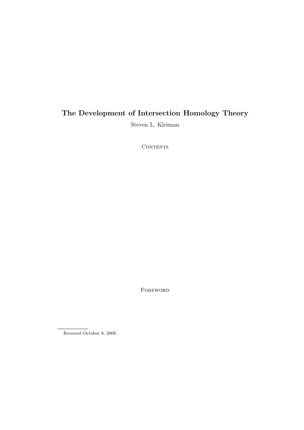 The Development of Intersection Homology Theory Steven L