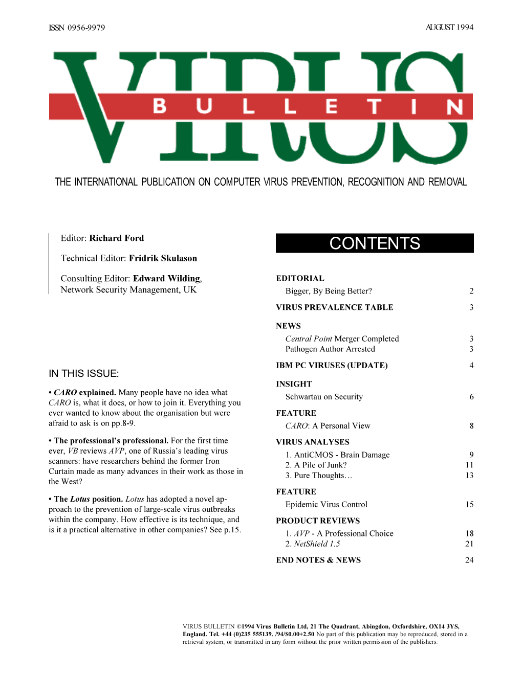 Virus Bulletin, August 1994