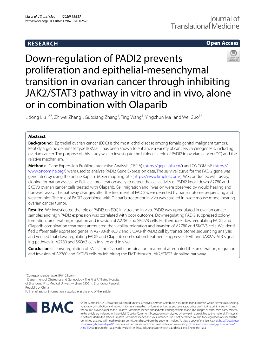 Down-Regulation of PADI2 Prevents Proliferation and Epithelial