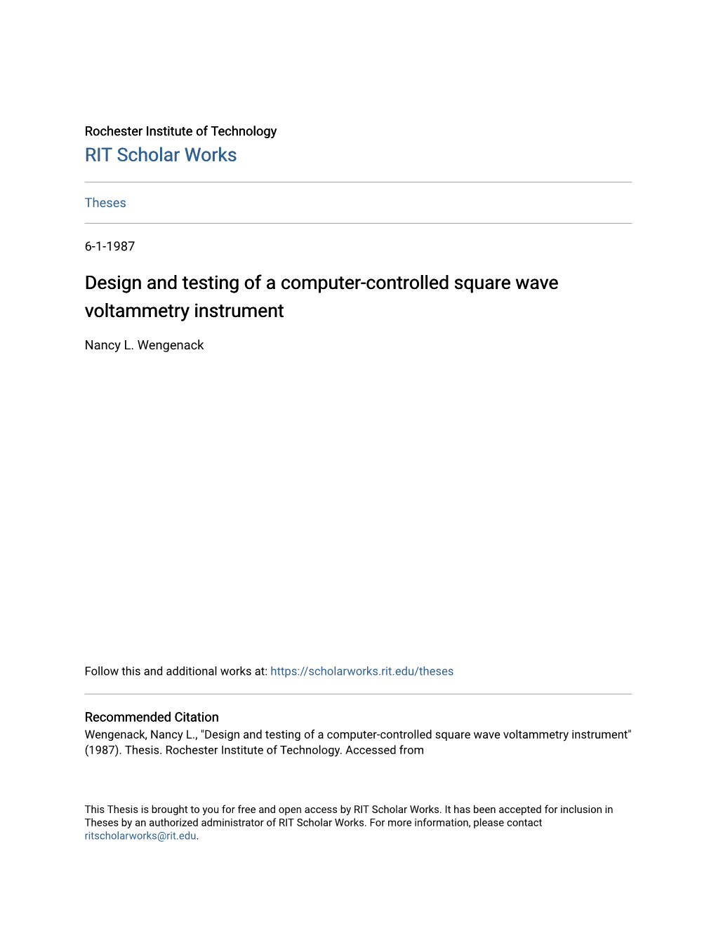 Design and Testing of a Computer-Controlled Square Wave Voltammetry Instrument