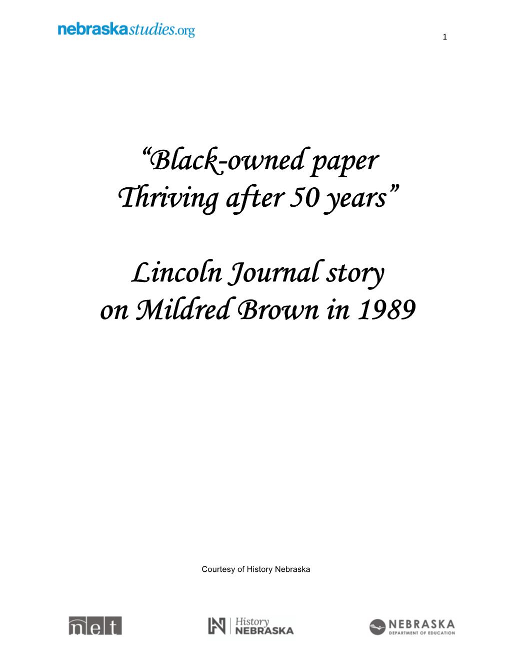 Lincoln Journal Story on Mildred Brown in 1989