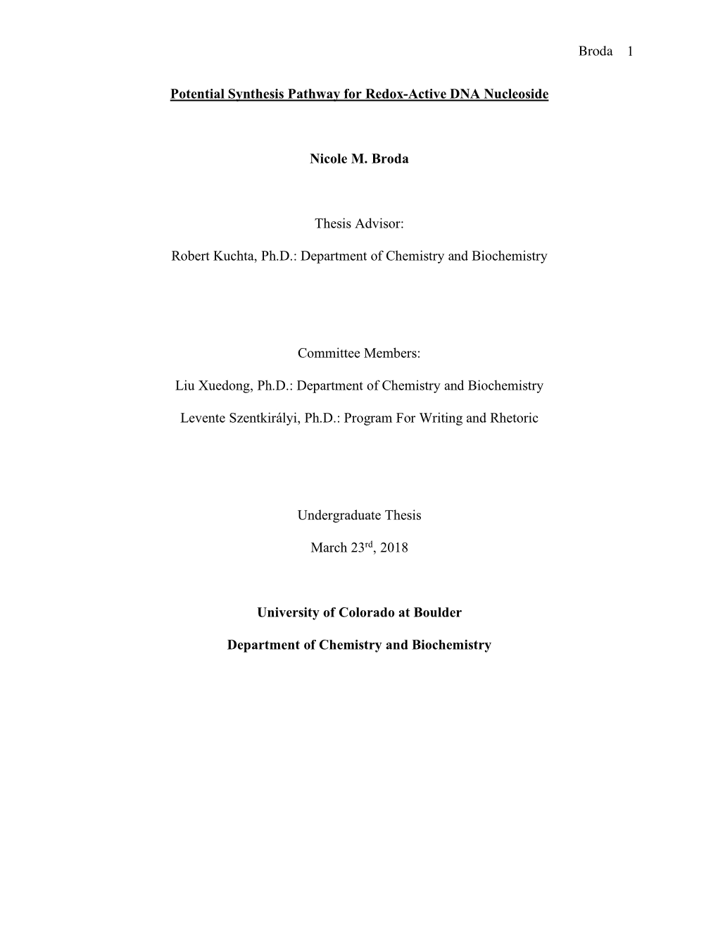 Broda 1 Potential Synthesis Pathway for Redox-Active DNA Nucleoside