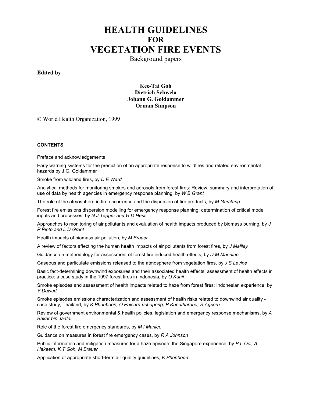 Health Guidelines Vegetation Fire Events