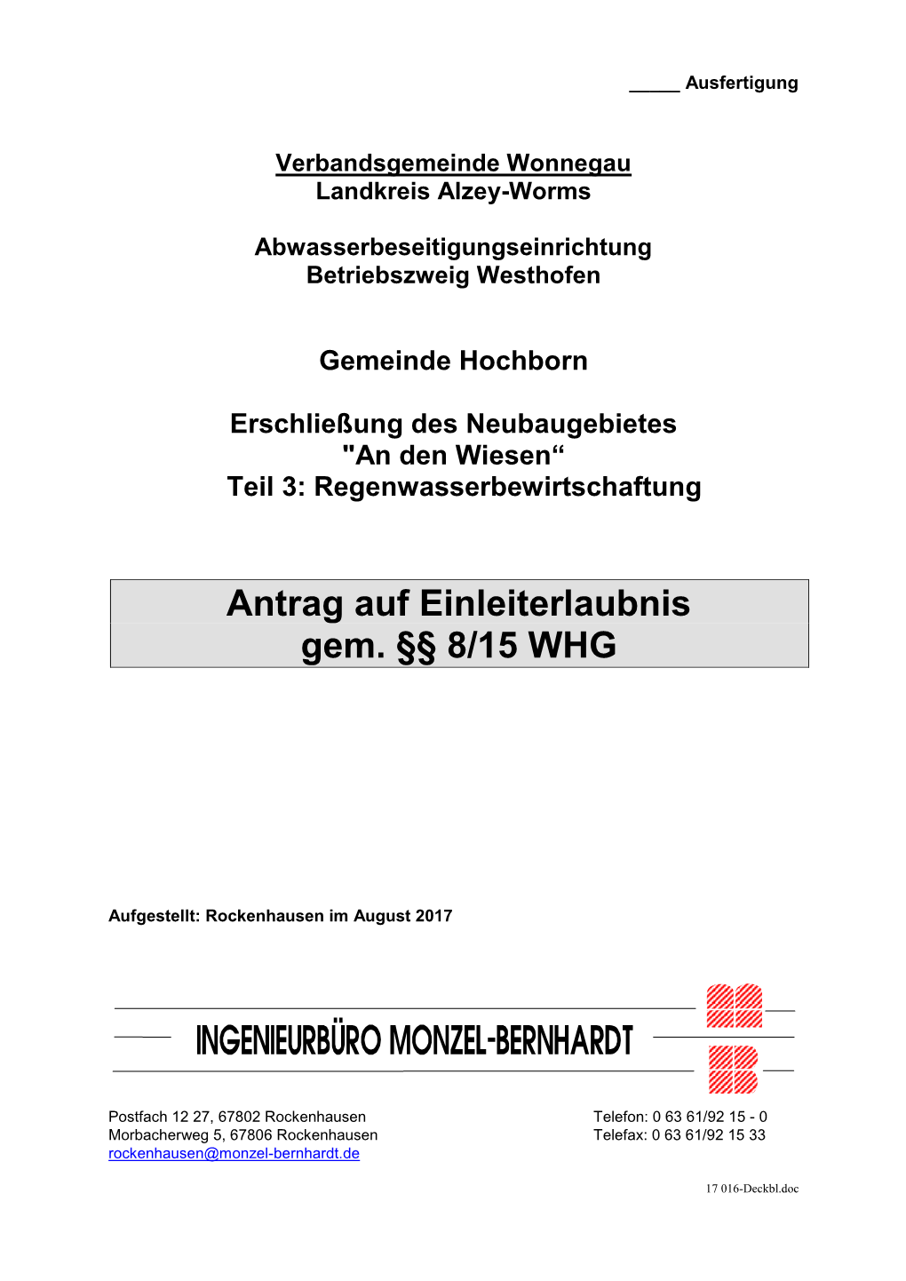 Antrag Auf Einleiterlaubnis Gem. §§ 8/15 WHG