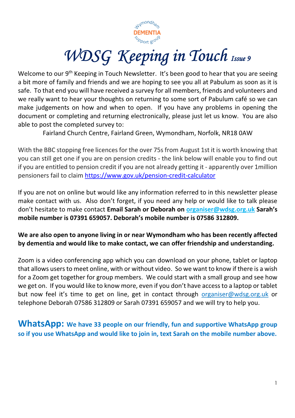 WDSG Keeping in Touch Newsletter, Issue 9