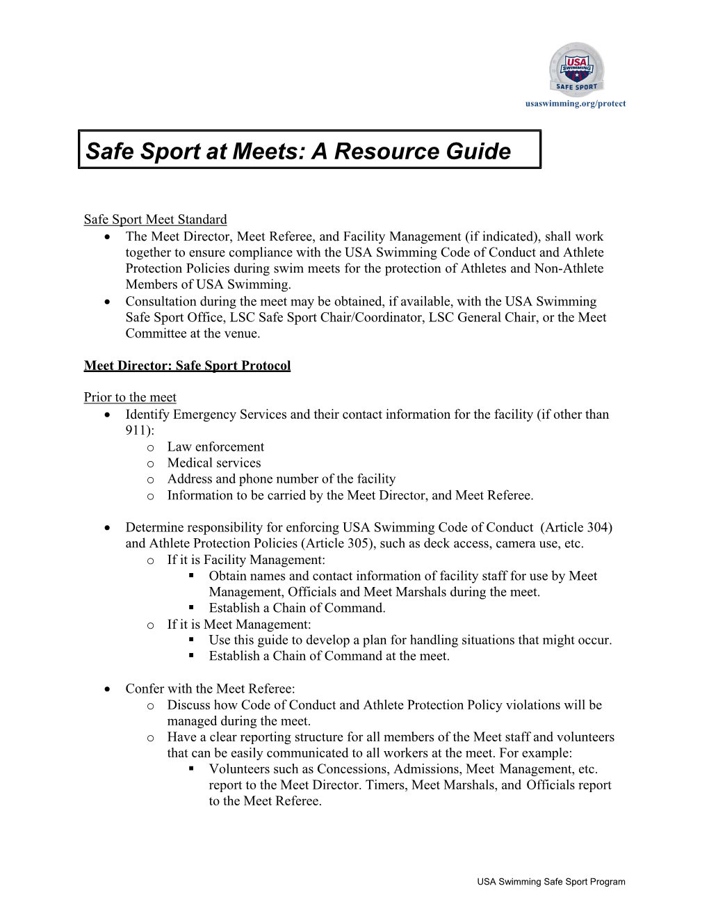 Safe Sport at Meets: a Resource Guide