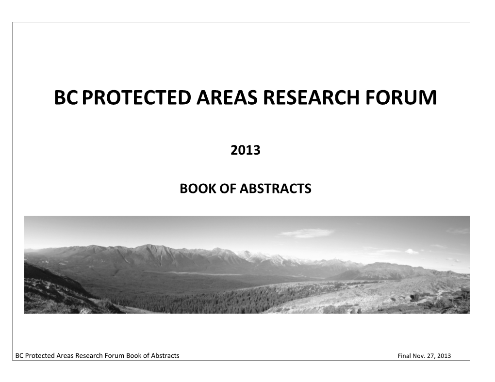 Bc Protected Areas Research Forum