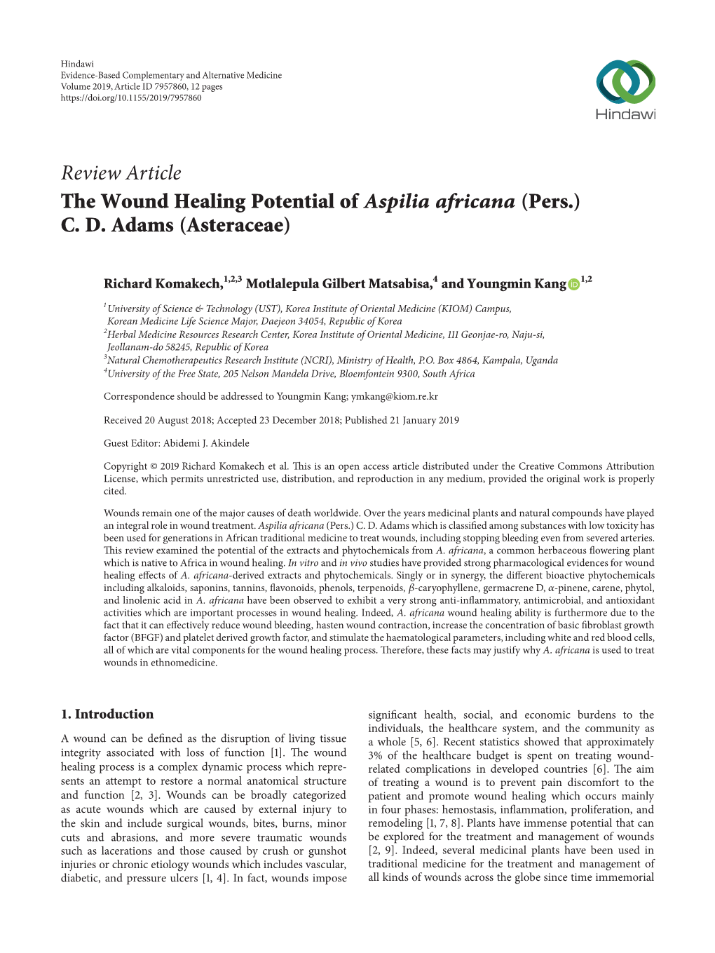 The Wound Healing Potential of Aspilia Africana (Pers.) CD Adams